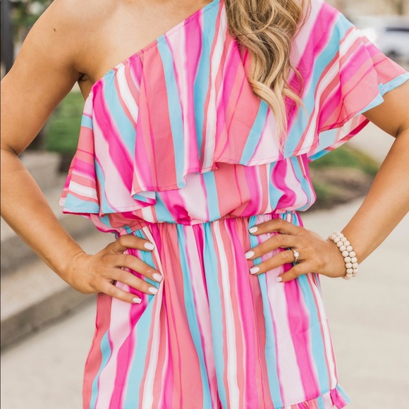 Pink Lily • Landed in Paradise Pink Striped Romper - Picture 2 of 8